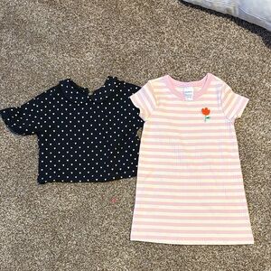 Hanna Anderson Striped Pink Dress (3T) and Black Heart Top (4) Lot